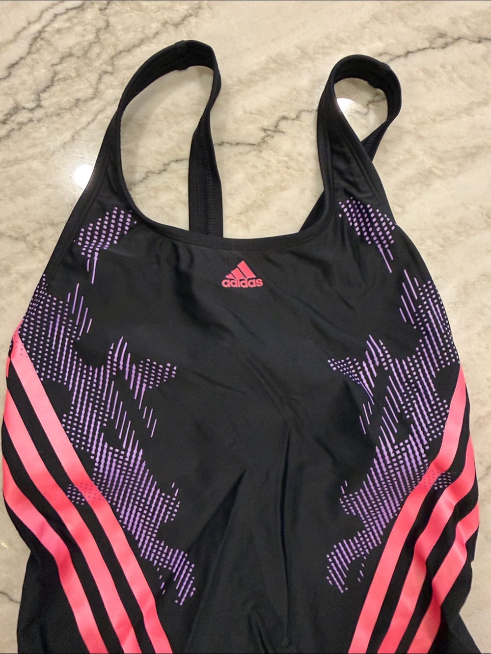 adidas Black One-Piece Swimsuit with Pink and Purple Accents SZ 8/ S - Picture 4 of 6